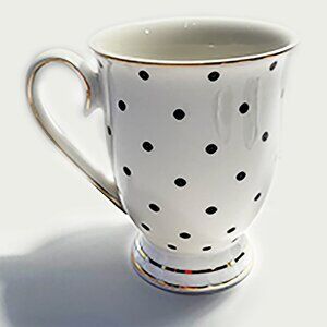 New Tall Latte Coffee 10oz B/W Dotted Fine Porcelain Mug w/Hand Paint Go…